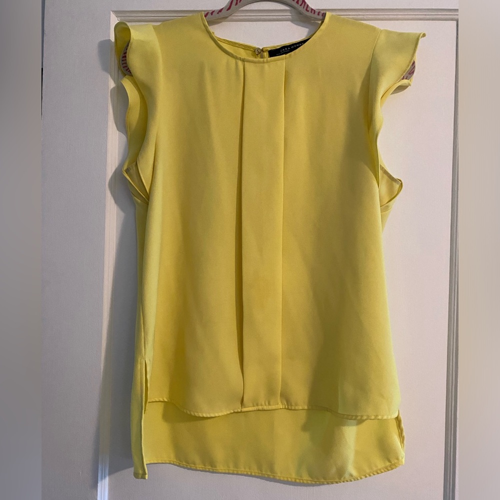 Rare Y2K Zara Europe High Low Flutter Sleeve Summer Blouse Yellow Size Medium